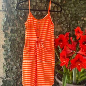 Orange Striped Summer Dress with Spaghetti Straps